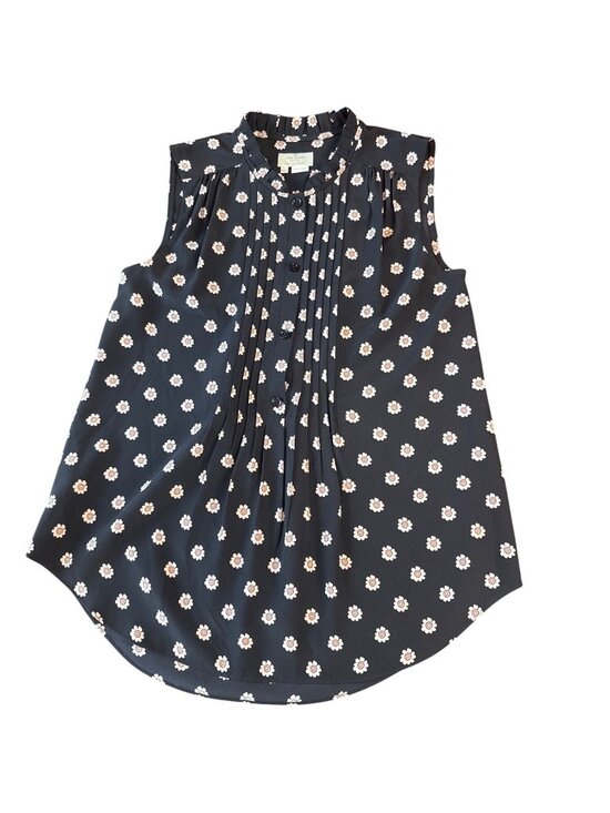 kate spade Tops - Kate Spade Live Colorfully XS Black Polka Dot Silk Sleeveless Blouse Pleated Pre